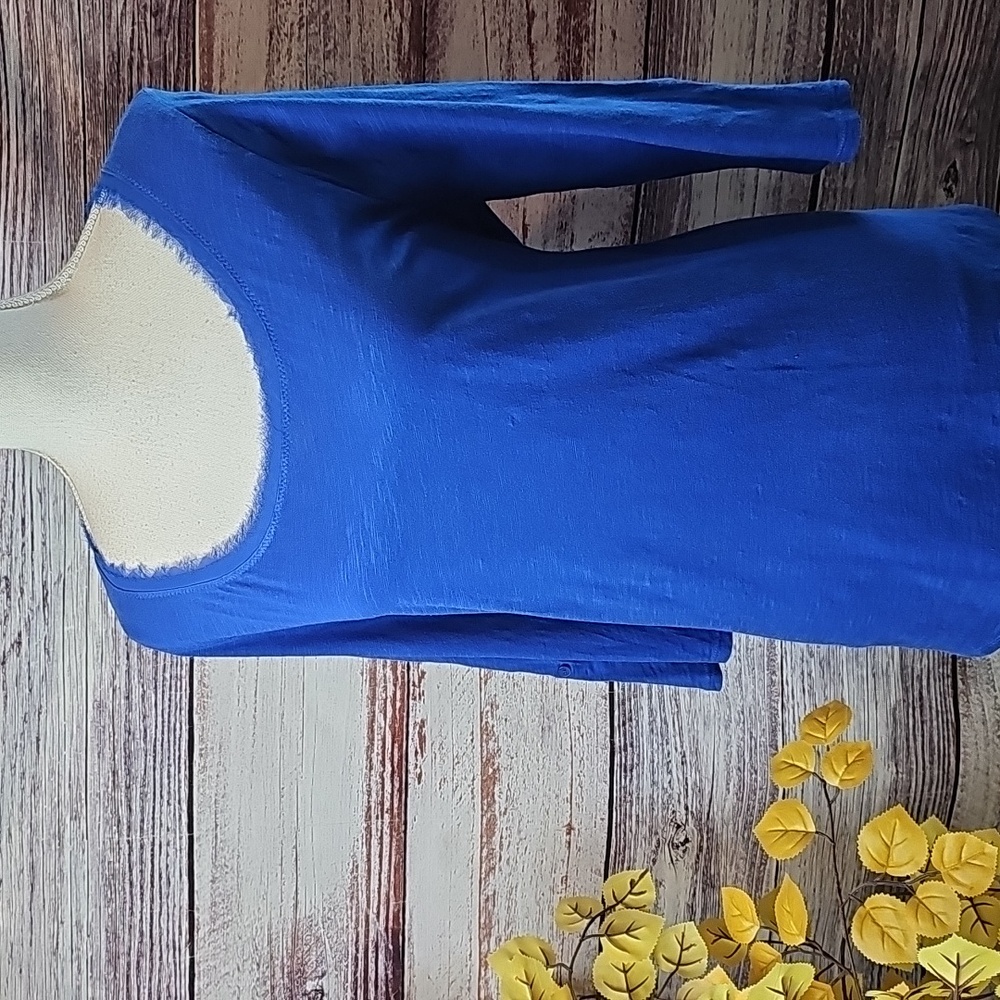 LANE BRYANT COOL & CASUAL 3/4 ROLL-TAB COBALT BLUE PULLOVER COTTON SLUB - Picture 1 of 13